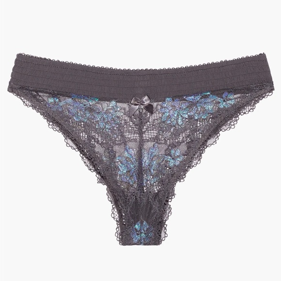 Savage X Fenty Blackened Grey Pearl Living in the Clouds Lace Brazilian Panty - Picture 8 of 14